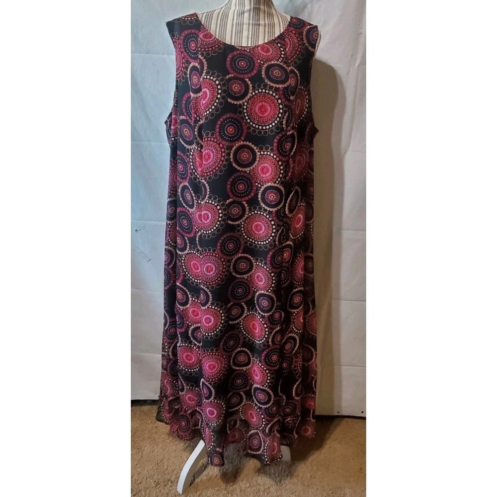 Maggie‎ Barnes Dress XL Floral Maxi Sheath Stretch No Iron Practical Black Pink